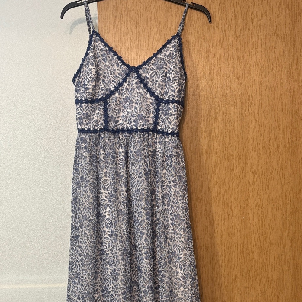 NSR Blue and White Lace Midi Dress